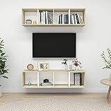 JUNZAI TV-Wandschränke 2 STK TV Board, TV Sideboard, Lowboard Schwebend, Schrankhalterungen Wand,Schwebender TV-ständer, Wohnzimmer Möbel, Wohnwand, Weiß Sonoma-Eiche Spanplatte