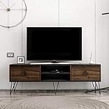 Milestone TV-Bänke & Lowboard - TV-Ständer mit Metallbeinen im rustikalen Design (Nußbaum/Schwarz)