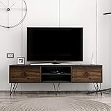 Homidea Milestone TV-Bänke & Lowboard - TV-Ständer mit Metallbeinen im rustikalen Design (Nußbaum/Schwarz)