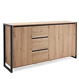 Newfurn Kommode Anthrazit Wildeiche Sideboard Vintage Industrial - 160x88x40 cm (BxHxT) - Highboard Anrichte - [Vincent.Three] Wohnzimmer Schlafzimmer Flur Esszimmer