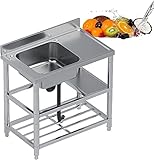 Küchenspülen für zu Hause, freistehende Spülbecken aus 304-Edelstahl für Waschküche mit Aufkantung, Außenspüle zum Waschen, Einzelwaschbecken, gewerbliche Küchenspüle mit Wasserhahn