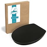 Calmwaters® WC Sitz mit Absenkautomatik Motiv Schwarz, Toilettensitz Schwarz, Holzkern Toilettendeckel, Fast-Fix, Metallscharnier, universale O-Form, oval, Komfort Klositz Black, glänzend, 26LP2826