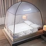 Moskitonetz für Bett, Schlafzimmer-Anti-Mücken-Jurtenzelt mit 3 Reißverschlusstüren, freistehender Baldachin, für Babys, Kinder und Erwachsene im Freien, einfache Installation, Grau, 200 x 2