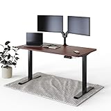 DESQUP® PRO Elektrisch höhenverstellbarer Schreibtisch | +140x70 cm Mahagoni Tischplatte | Ergonomischer Stehpult mit Memory Funktion & Kollisionschutz | Schwarzes elektrisches Gestell mit Ladebuchse