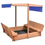 vidaXL Tannenholz Sandkasten mit Dach Sandbox Sandkiste Sitzbank Holzsandkasten Holzsandkiste Kinder Spielzeug Spielhaus 112x112x112cm