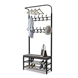 Eingangsgarderobe Schuhbank Flur Baum 4-in-1 Schuhregal für Eingangsbereich mit Aufhängehaken Regal Metallrahmen Rack Akzentmöbel für Flur Wohnzimmer (Farbe: Weiß Blau, Größe: 80 x 30 x 190 cm)