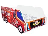 Topbeds Autobett, Auto-Bett, Kinderbett mit Rausfallschutz, Jugendbett mit Matratze, Babybett mit Lattenrost für Jungen & Mädchen, Big Truck (Firetruck), 140x70 cm