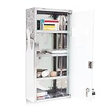 Relaxdays Medizinschrank groß H x B x T: 57 x 27 x 12 cm Apothekerschrank mit 4 Ablagen Arzneischrank Medikamentenschrank für Erste Hilfe aus glänzendem Metall mit Milchglas Tür abschließbar, silber