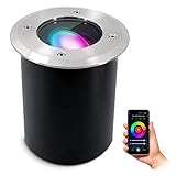 SSC-LUXon JUAVI Bodeneinbaustrahler Aussen schwenkbar LED mit Smart GU10 WLAN RGB CCT - Bodenstrahler befahrbar kompatibel mit Alexa, Siri & Google