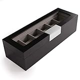 CASE ELEGANCE Collection Edle Uhrenbox aus Holz für 6 Uhren mit Vitrine - Schwarz (Metallclip) (Metallclip)