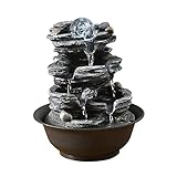 luckxuan Zimmerbrunnen/Brunnen Tischbrunnen aus Kunstharz, Wasserfall, Meditationsbrunnen, Indoor-Relax-Desktop-Brunnen for Büro, Zuhause, Schlafzimmer, L8.0×W8.0×H10.2 Desktop Brunnen