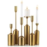 Sziqiqi Kerzenständer Kerzenhalter Kerzenleuchter 6er Set in Unterschiedlicher Größe, Hoch Metall Deko Kerzenleuchter, Vintage Kerzen Ständer Tischdeko für Hochzeit Party Haupttisch Dekoration, Gold