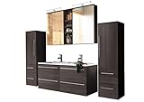 SAM® 4 tlg. Badmöbel-Set Villa, Trüffeleiche matt, Softclose Badezimmermöbel, Doppelwaschplatz 120 cm Mineralgussbecken, Spiegelschrank, zwei Hochschränke