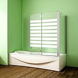 Duschabtrennung Badewannenaufsatz 75x120x140cm Eck Duschwand Badewanne 2-tlg.Faltwand Badewannenfaltwand mit Seitewand 6mm NANO Glas Rechts Gestreifte