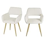 MEUBLE COSY Esszimmerstühle 2er Set Küchenstühle Sessel Wohnzimmerstuhl Polsterstuhl mit Armlehne Rückenlehne Sitzfläche aus Bouclé Frottier Metallbeine, Skandinavisch, Weiß, 56x56x78cm
