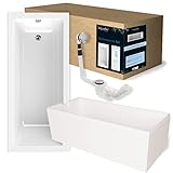 'aquaSu® Badewanne Komplettset 170x75 cm Luxus | 3in1 Acryl-Badewanne mit Wannenträger & Ablaufgarnitur | Rechteck-Badewanne | 220 l | Körperform-Wanne | Schall- & wärmedämmend | weiß | 83038 6
