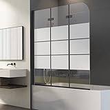 Duschwand für Badewanne 3-teilig 130x140cm Schwarz Faltbar Gestreift Duschabtrennung, Triple Falttür Streifenmuster Badewannenwand Trennwand Duschtrennwand, Badewannenaufsatz 5mm EGS Glas Faltwand