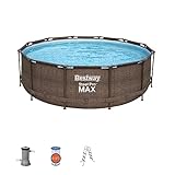 Bestway Steel Pro Max Frame Pool Komplettset Deluxe, rund, Rattan-Optik, 366 x 100 cm