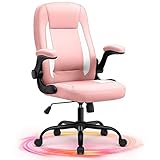 YAMASORO Schreibtischstuhl Rosa Leder Stuhl mit aufklappbaren Armlehnen Ergonomischer Bürostuhl Höhenverstellbarer 360° Drehstuhl mit Verstellbarer Rückenlehne