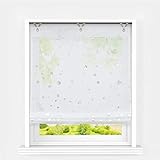 Heichkell Raffrollo mit Ösen Voile Moderne Raffgardine ohne Bohren Kleinfenster Gardine Küche Glänzende Kreise-Dekomuster Weiß BxH 80x130 cm