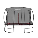 HUDORA Trampolin 4square - Trampolin Outdoor mit Sicherheitsnetz - Sportliches Sprunggefühl - Gartentrapolin Eckig für Kinder und Erwachsene - Mehrfarbig