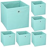 Murago 6er Set Faltbox ca. 30x30x30 cm Türkis Würfel Aufbewahrungsbox faltbar Aufbewahrungskörbe Blau Mint Einschub Korb Stoff Regalkorb Klappbox