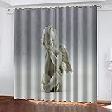BONDIJ Gardinen Wohnzimmer - 3D Kleine Engelsfigur Muster Verdunkelungsvorhang Mit Ösen - Vorhänge Blickdicht 2Er Set 214X200cm Vorhang Wärmeisolierend Schlafzimmer Kinderzimmer Fensterdekoration