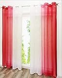 EZ GLAM Gardinen mit Verlauf-Farben Muster Schön Transparent Voile 2PC Vorhänge (B*H 140 * 245cm, Rot mit Ösen)