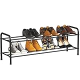 FANHAO Schuhregal, Schuhregale 2 Ebenen Edelstahl, Schuh-Organizer für bis zu 9-12 Paar Schuhe, Schuh Regal für Wohnzimmer, Garderobe und Flur, 80 x 26.2 x 33.5 cm (Matt-schwarz)