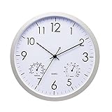 Ziurmut Große Outdoor-Uhr, Klassische wasserdichte Gartenuhr Mit Thermometer Und Hygrometer, Geräuschlose, Nicht Tickende Metalluhr Für Zuhause, Badezimmer, Küche, Schule, Schlafzimmer