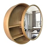Spiegelschränke Badezimmer Push-Pull-Massivholz Runder Badezimmer-Wandspiegel Aufbewahrungsschrank Badezimmerspiegelwand (Farbe: Gold, Größe: 70 cm | 27,6 Zoll)