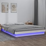 Tidyard Massivholzbett mit LEDs Holzbett Doppelbett/Einzelbett Holzbetten Bettrahmen Bettgestell Seniorenbett Gästebett Jugendbett Komfortbett Bett Holz Weiß 135x190 cm