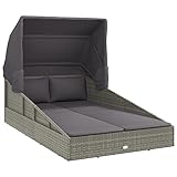 vidaXL Sonnenliege mit klappbarem Dach 200x114x128 cm Polyrattan grau
