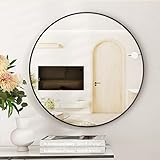 Koonmi 70cm Runder Spiegel Schwarz Spiegel Rund Wandspiegel mit Rahmen aus Aluminiumlegierung für Badezimmer, Waschtisch, Wohnzimmer, Schlafzimmer, Eingang Wanddekoration