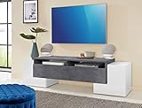 möbelando TV-Lowboard Unterschrank HiFi Rack Fernsehtisch Wohnzimmer Schrank Pinerolo II Weiß Hochglanz/Schiefer