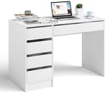 Bellamio Nore Schreibtisch, Laptoptisch in weiß mit 5 Schubladen, Computertisch 75 x 53 x 110 cm, Schubladen beidseitig montierbar