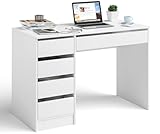 Bellamio Nore Schreibtisch, Laptoptisch in weiß mit 5 Schubladen, Computertisch 75 x 53 x 110 cm, Schubladen beidseitig montierbar