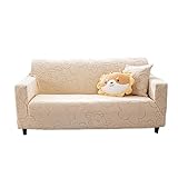 GUYIRT Sofabezug Stretch, Sofahusse 1 2 3 4 Sofa Abdeckung Für Sofa Loveseat Sessel Antirutsch Sofaschutz Für Hunde Und Katzen-Beige-3-Sitzer (190–230 cm)