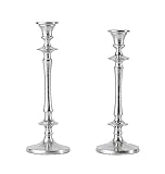 2er Set Kerzenständer Kerzenhalter Aluminium Silber Deko - Kerzenleuchter Modern für Stabkerzen - Tischdeko Hochzeit - Dekoration Wohnzimmer - H 30 und 32 cm