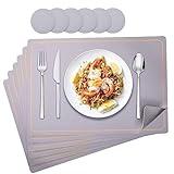 shirylzee 6er Set Tischset Platzset und Untersetzer Tischsets Leder Platzsets Abwischbar Doppelseitigen Tischsets rutschfest Tischset Lederoptik Hitzebeständig Platzdeckchen (Grau)