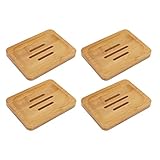 4 Stück Seifenschale aus Bambus, Seifenhalter aus Holz mit Anti-Rutsch-Pads, Handgefertigte Rustikale Seifenschalen, Behälter für Badezimmer, Waschbecken, Dusche, Küche, Badewanne, Seifenschwämme, Sch
