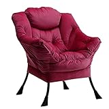 HollyHOME Sessel Relaxsessel mit Stahlrahmen, Relaxliege Freizeitsofa Chaiselongue Fauler Stuhl Relax Loungesessel mit Armlehnen, Samtstoff, Rot