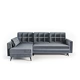 Siblo Ecksofa mit Schlaffunktion Beni Kollektion - Große Couch L Form 4 Personen - Schlafcouch mit Bettkassen - Klappsofa mit Bettkasten Sofa 4-Sitzer - 240x150x88 cm - Grau - Linke Ecke