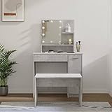 Schminktisch-Set mit LED Betongrau Holz-Farbe: betongrau-Material: Holz-Technikholz, Acryl