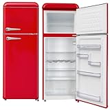 WOLKENSTEIN Retro Kühl-Gefrierkombination Kühlschrank WGK218RT FR Rot | 50er Jahre Retro Look| Nutzinhalt 208L l 4**** Gefrierfach l Höhe 147cm l Kühlteil 160L l Gefrierteil 48L l 184 kWh l 41dB