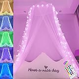 Betthimmel für Mädchen mit Lichtern, Weißer Betthimmel Vorhänge mit Farben wechselnden 100LED Stern Lichtern, Hängende Prinzessin Baldachin für Mädchen Schlafzimmer Dekor Einzel- bis King Size Betten