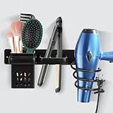 YoniYa Föhn und Glätteisen Halterung Wandmontage Fönhalter aus Aluminiumlegierung Schwarz Matt Haartrocknerhalter Aufbewahrungsregal für Badezimmer, Hotel, Friseur