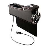 Autositz Gap Aufbewahrungsbox,MoreChioce 12V -24V Multifunktions PU Leder Sitzlückenfüller Aufbewahrungsbox Autositzlücken Organizer mit 2 USB Anschlüssen für Münz Handys,Schwarz Kopilot