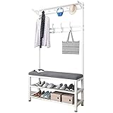 PiurUf Garderobe Mit 2-Stufigem Schuhregal, Multifunktionaler Schuh- Und Hutablage Mit Haken, Flurbaum Für Das Heimbüro Und Den Schlafzimmereingang/White/80 * 33 * 170Cm