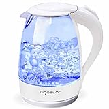 Aigostar Eve - Wasserkocher Glas 1,7 Liter Weiß, Glaswasserkocher LED Beleuchtung, Optimierte Ausgusstülle, Kalkfilter, 360° Basis, 2200 Watt, Abschaltautomatik Trockenschutz, Edelstahl Heizelement